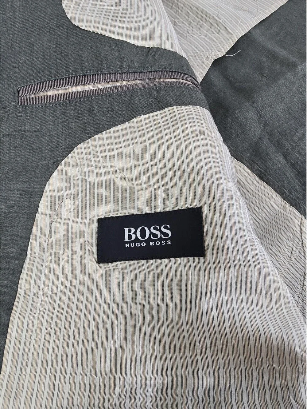 Hugo Boss BOSS Solbiati 100% Linen Blazer 42L Sage Green Sport Coat Jacket Flaws